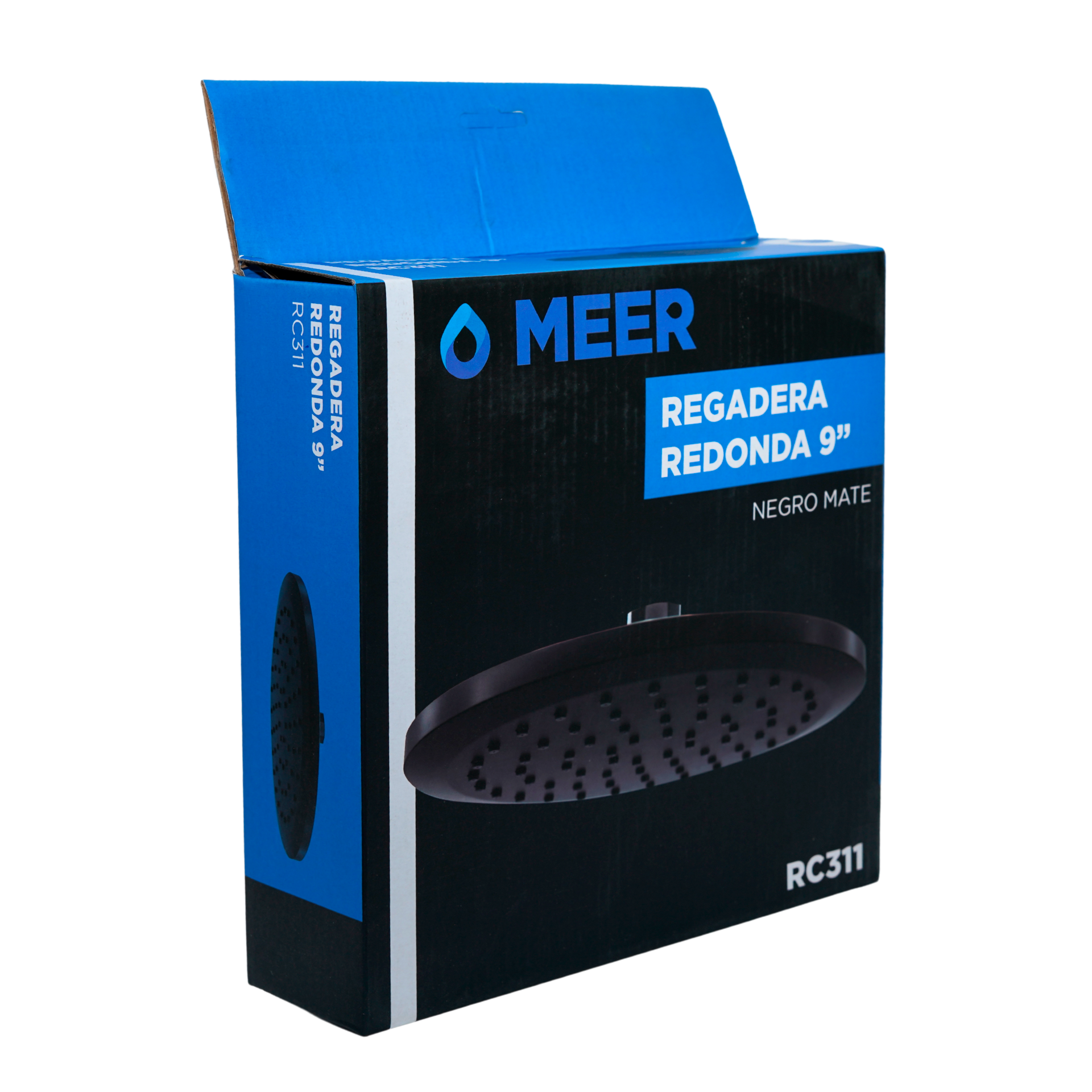 Regadera Redonda 9” Negro Mate